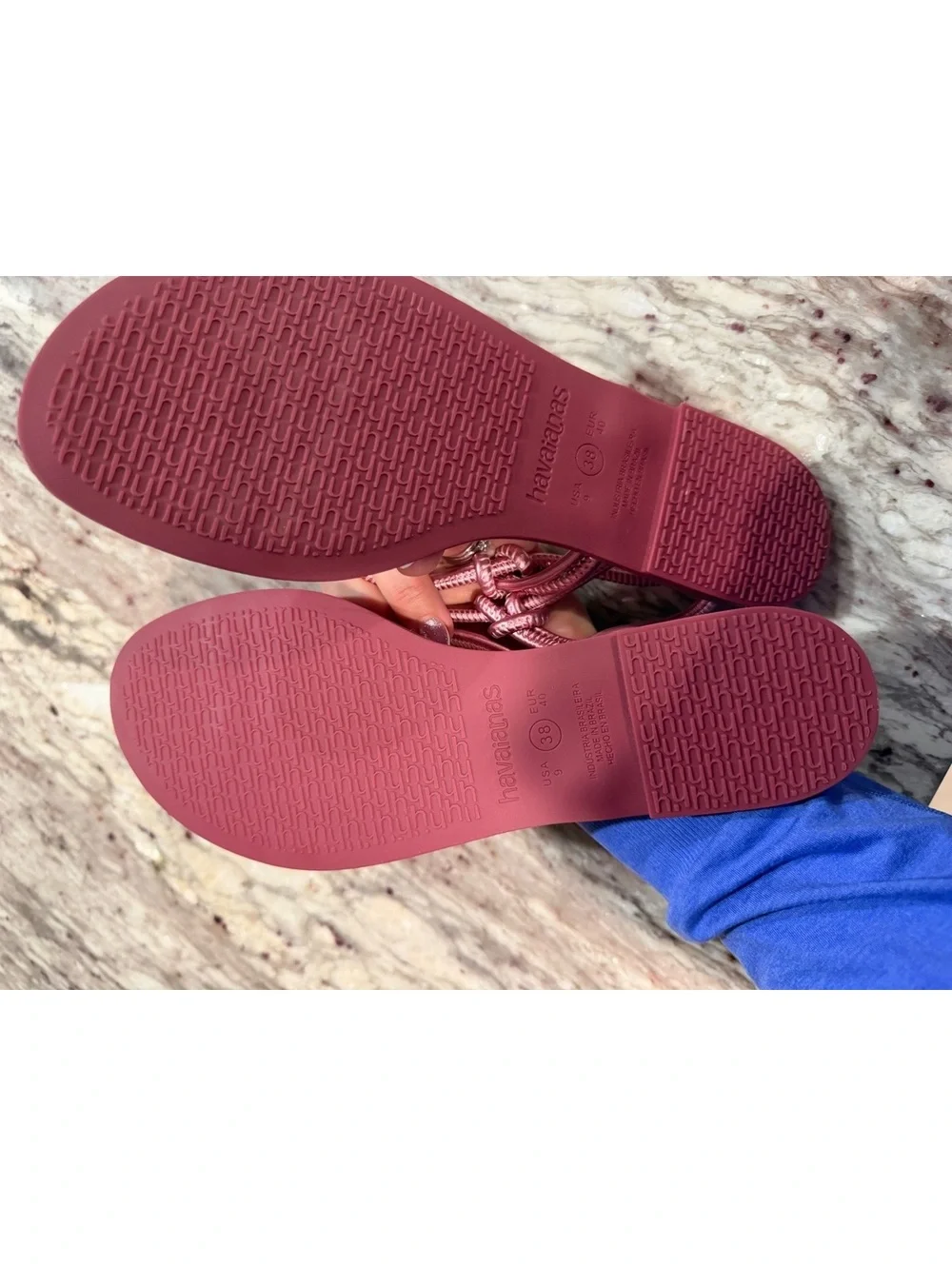 PINK glow Havaianas Una Açaí sandals slim metallic slingback US 9